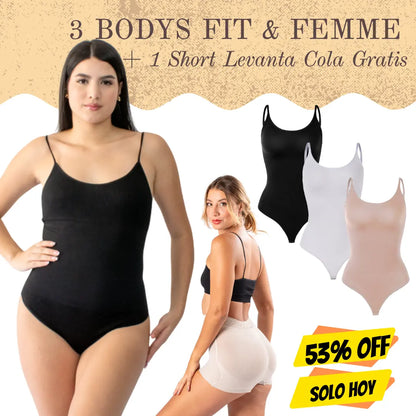 3 Bodys Glam Moldeador + Short Levanta Glúteos GRATIS
